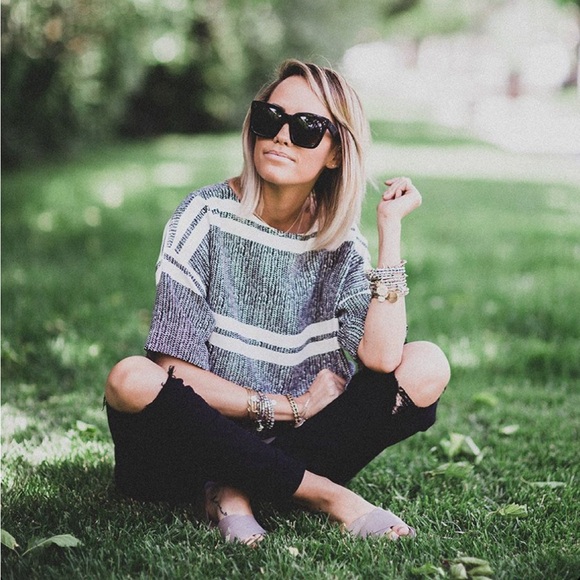 Topshop Crop Gray Striped Top - Picture 1 of 5